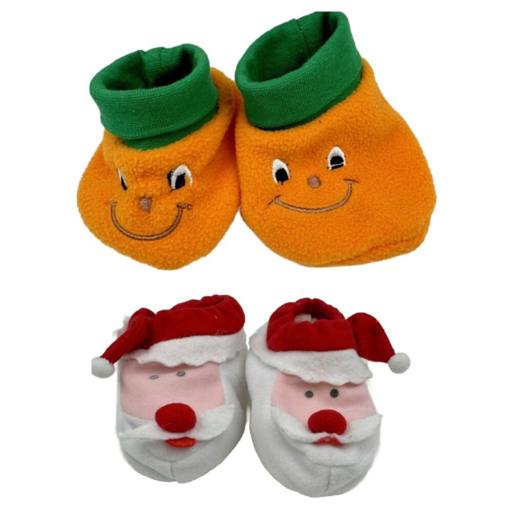 2 Pair Russ Berrie Baby Booties Halloween & Christmas Shoes 3-10 mos Slipper LOT